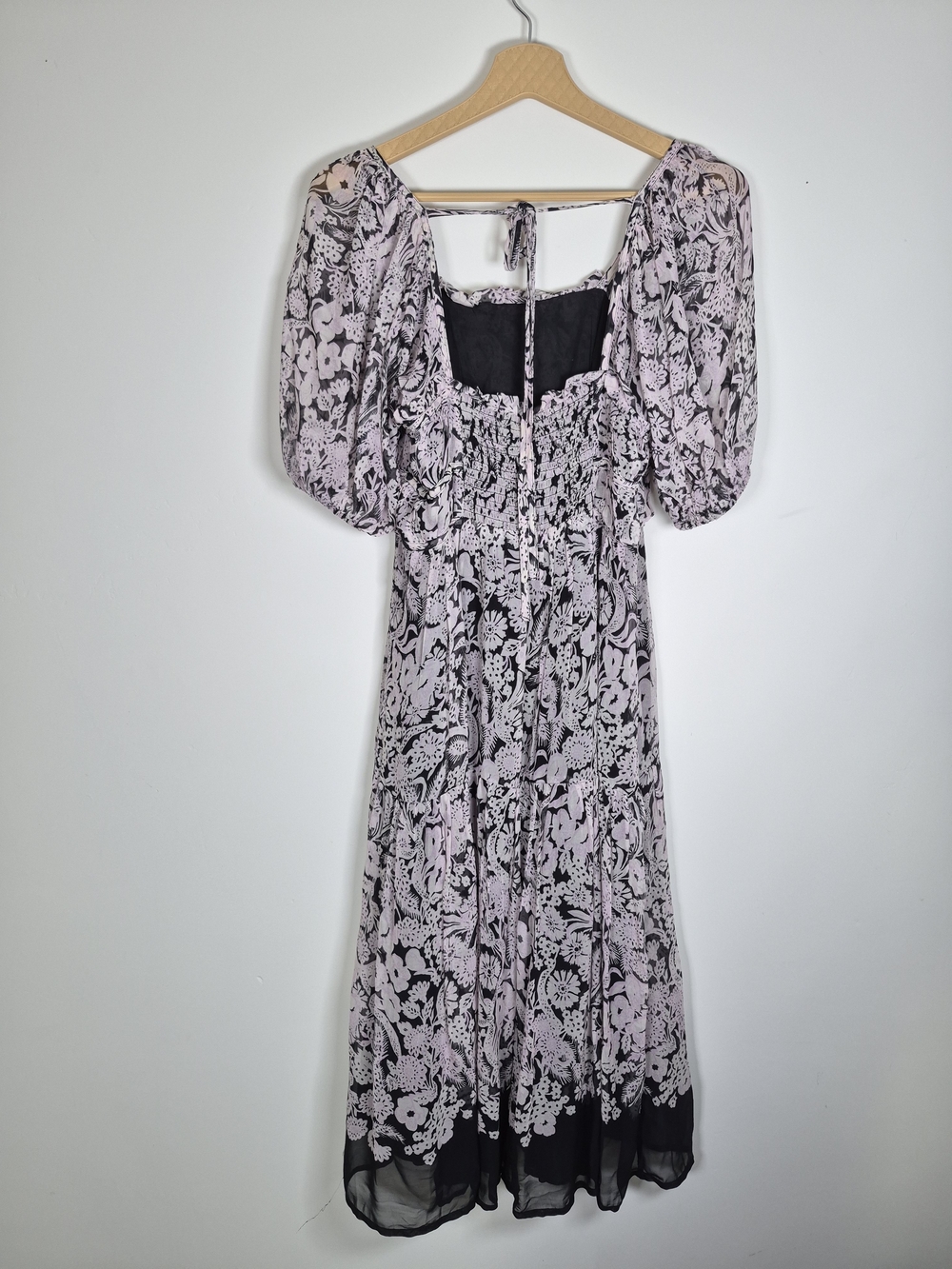 Anthropologie Black & White Square Neck Smocked Midi Dress S - Picture 10 of 16